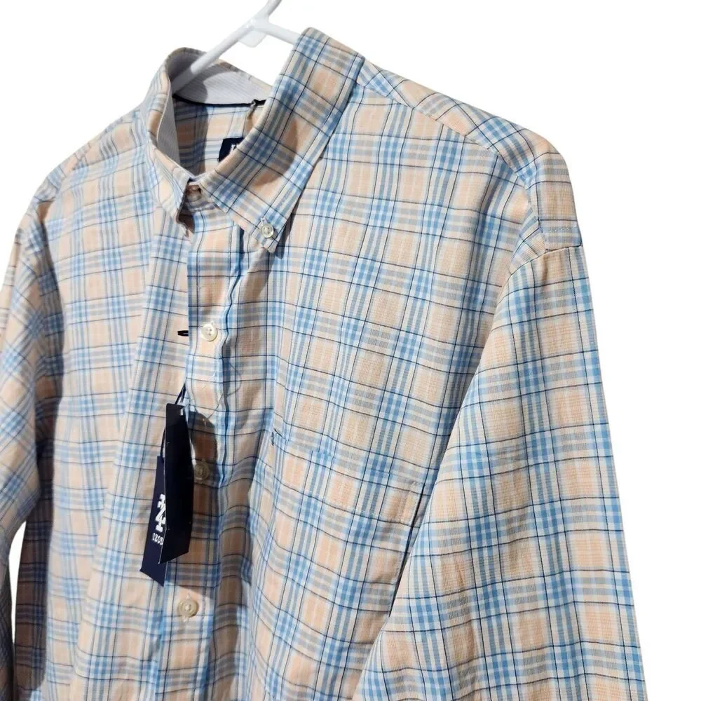 Izod Mens Shirt Size Large Plaid Button Down Stretch